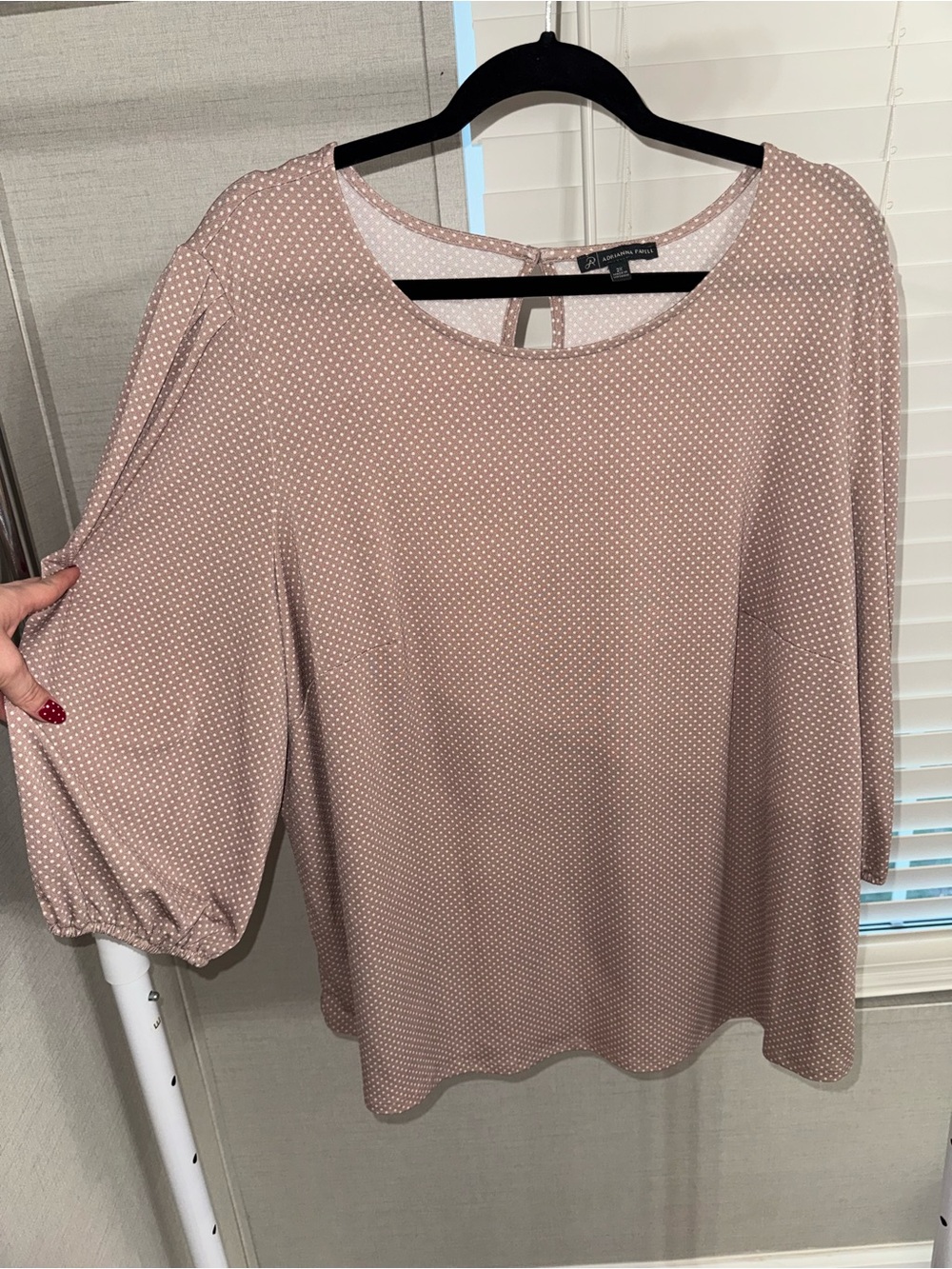 Adrianna Papell Dusty Pink Polka Dot Balloon Sleeve Blouse